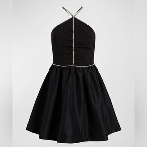 LIKELY black halter mini dress with rhinestone trim